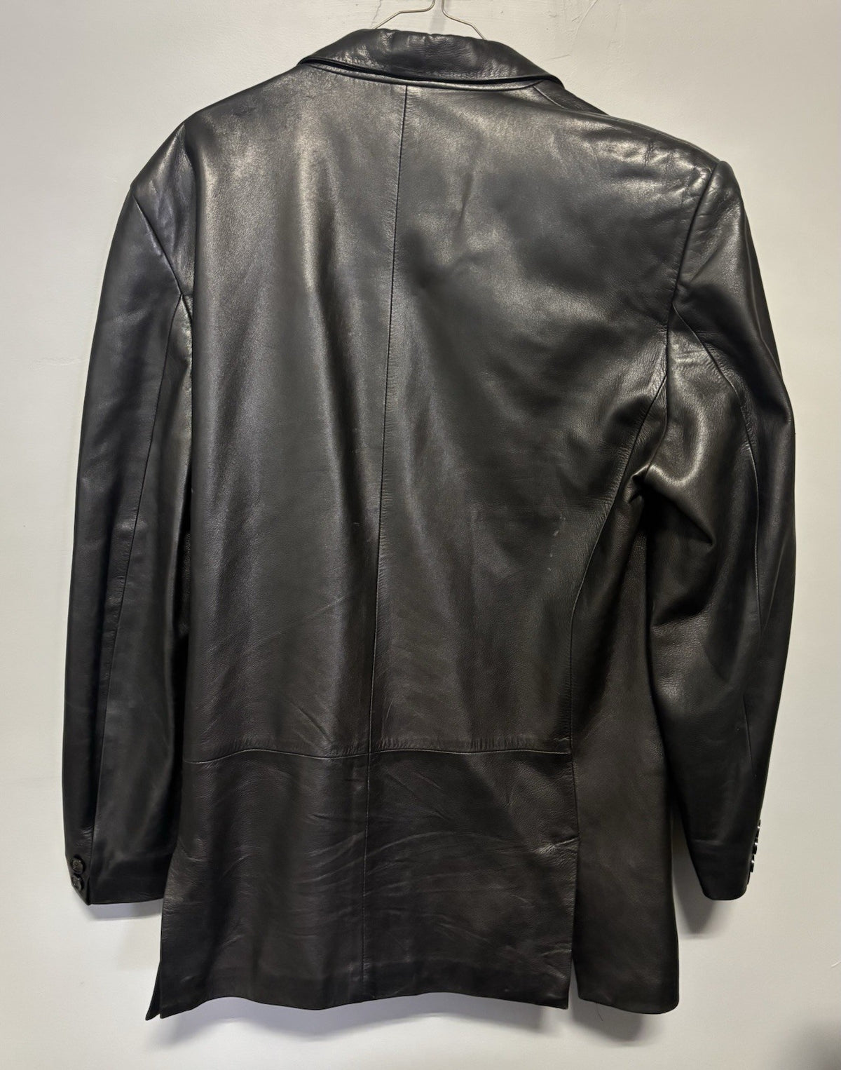 VG black leather blazer jacket attributed to the designer Gianni Versace. Size L