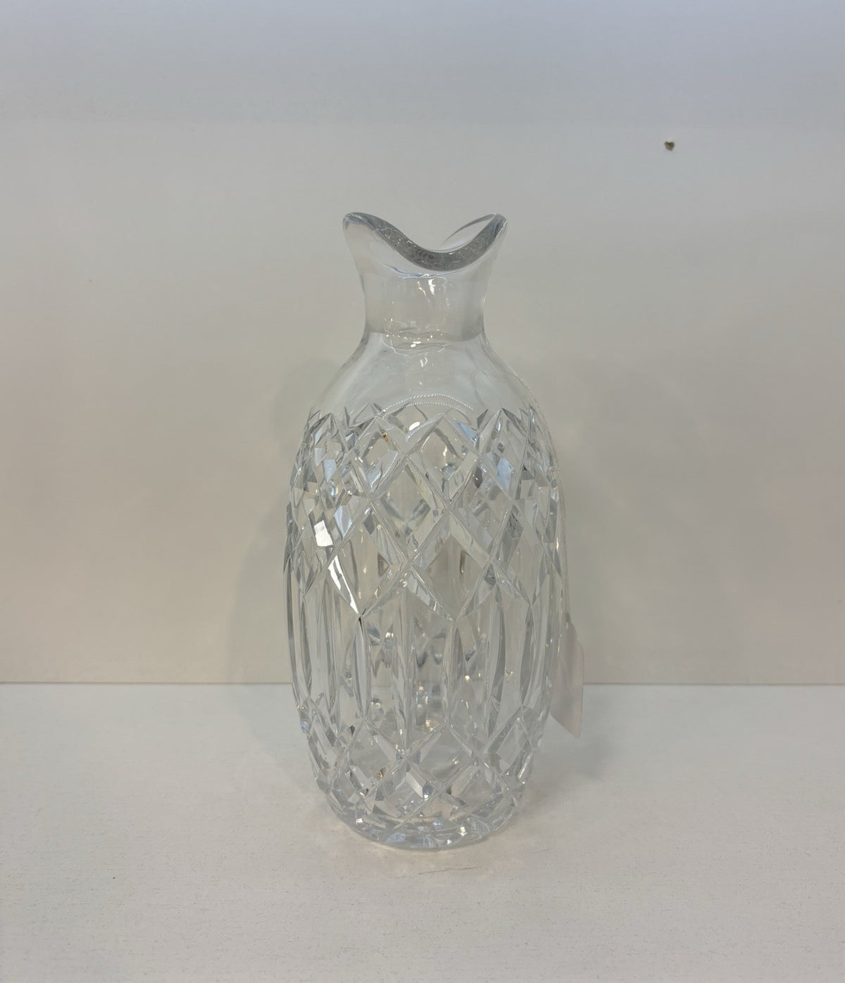 Vtg Crystal Wine Whisky Decanter Diamond Crosshatch Pattern Faceted Stopper 8”