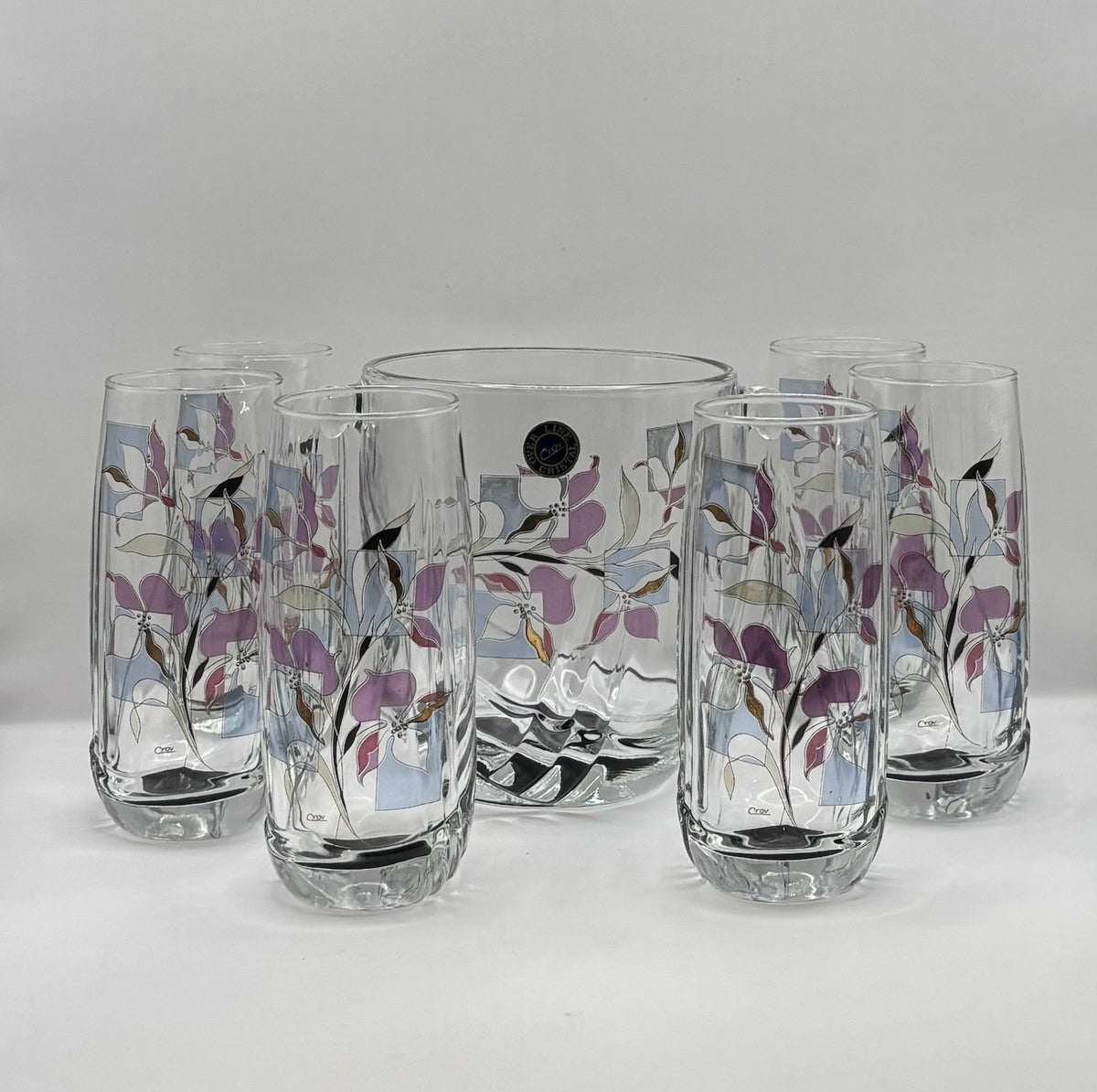 Crov Glasses Ice Bucket and Six Glasses Set of 7 PCS Clear Glass