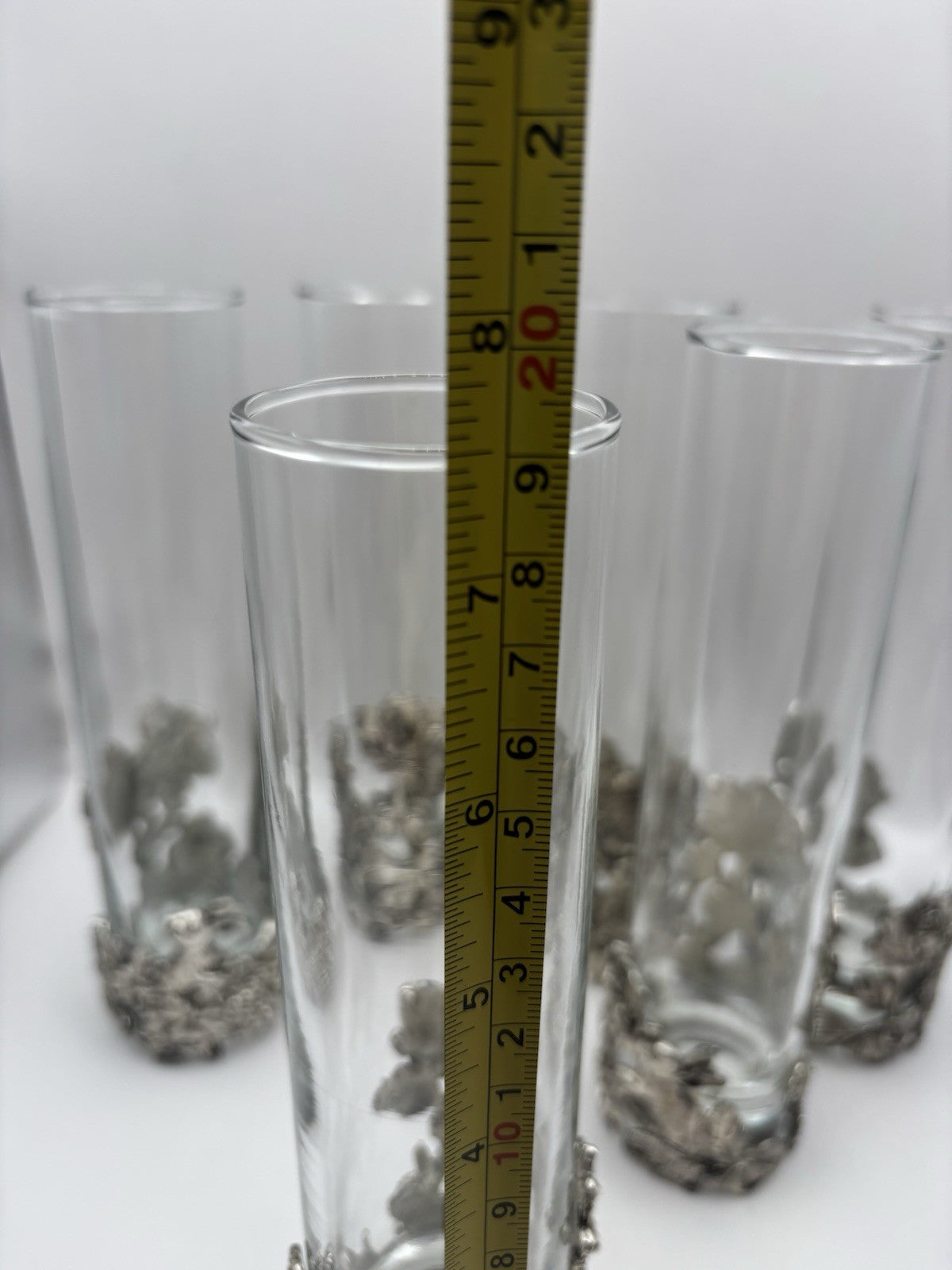 Arthur Court vintage bud vases silver plate rabbit and floral designs on glass.
