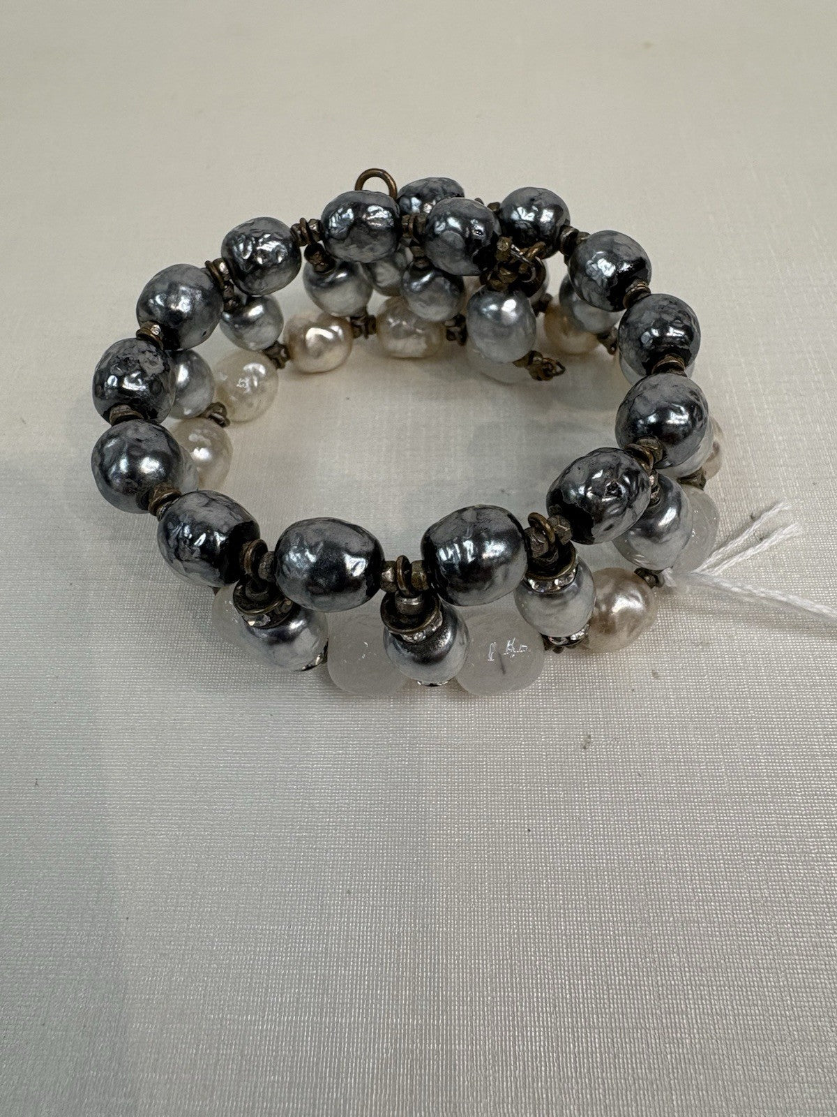 Miriam Haskell Vintage Pearl Rhinestone 3-Row Bracelet Signed Rare
