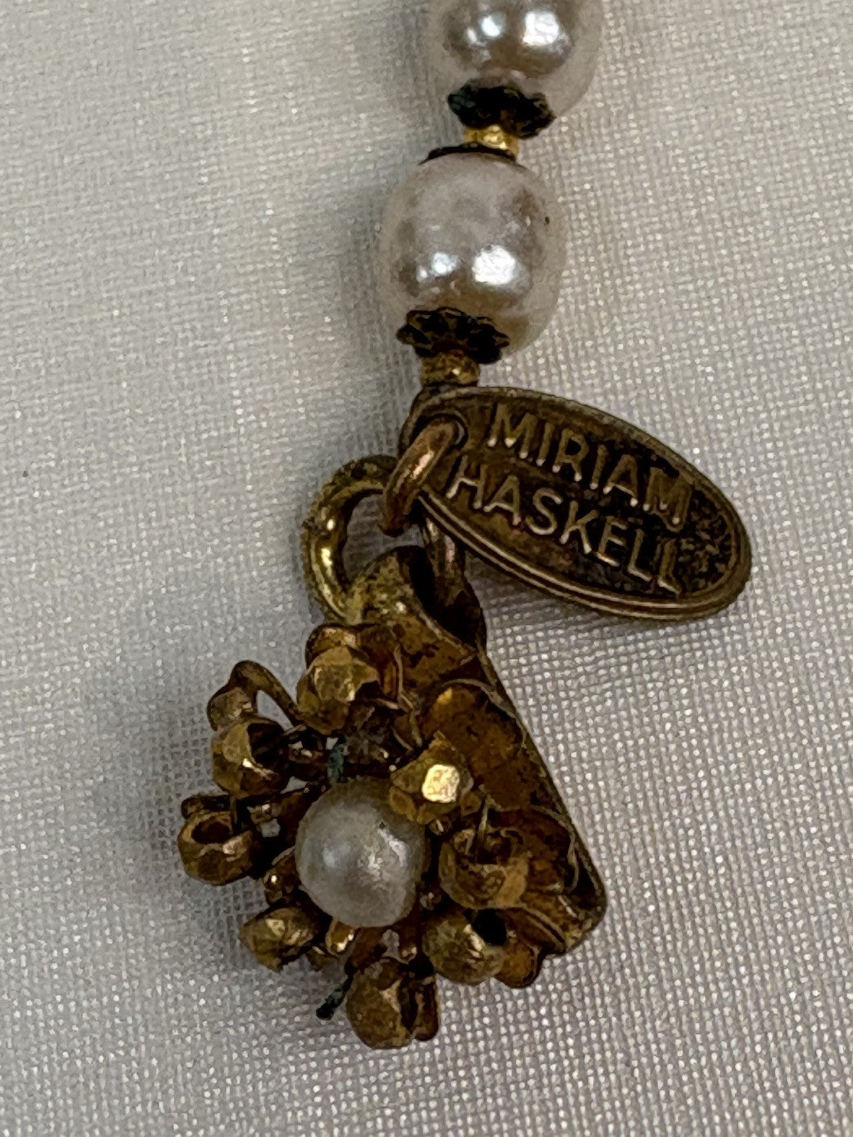 Miriam Haskell Vintage Knotted Faux Pearl Necklace Signed