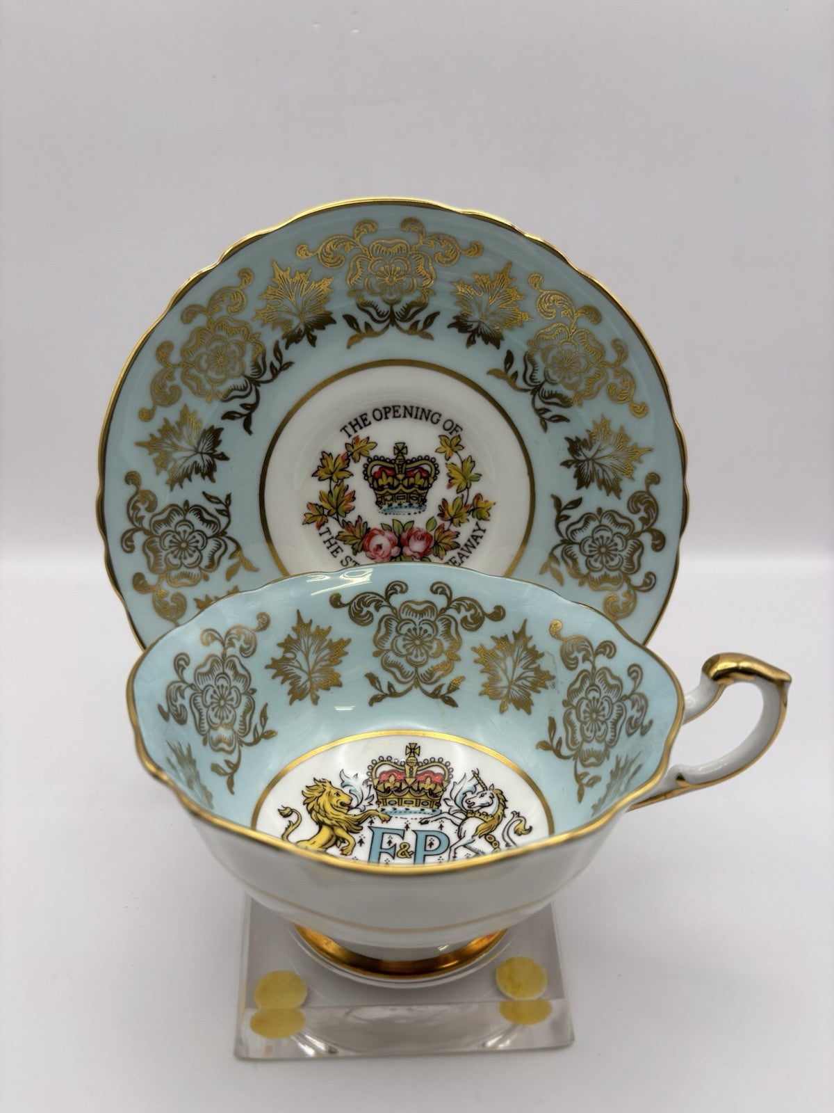 Vintage Paragon teacup and saucer set commemorating the 1959 St. Lawrence Seaway