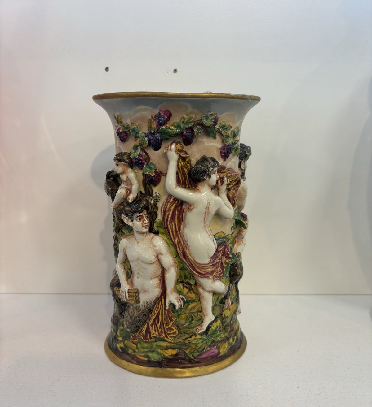 vintage capodimonte Italy porcelain tumbler vase Angels hand painted