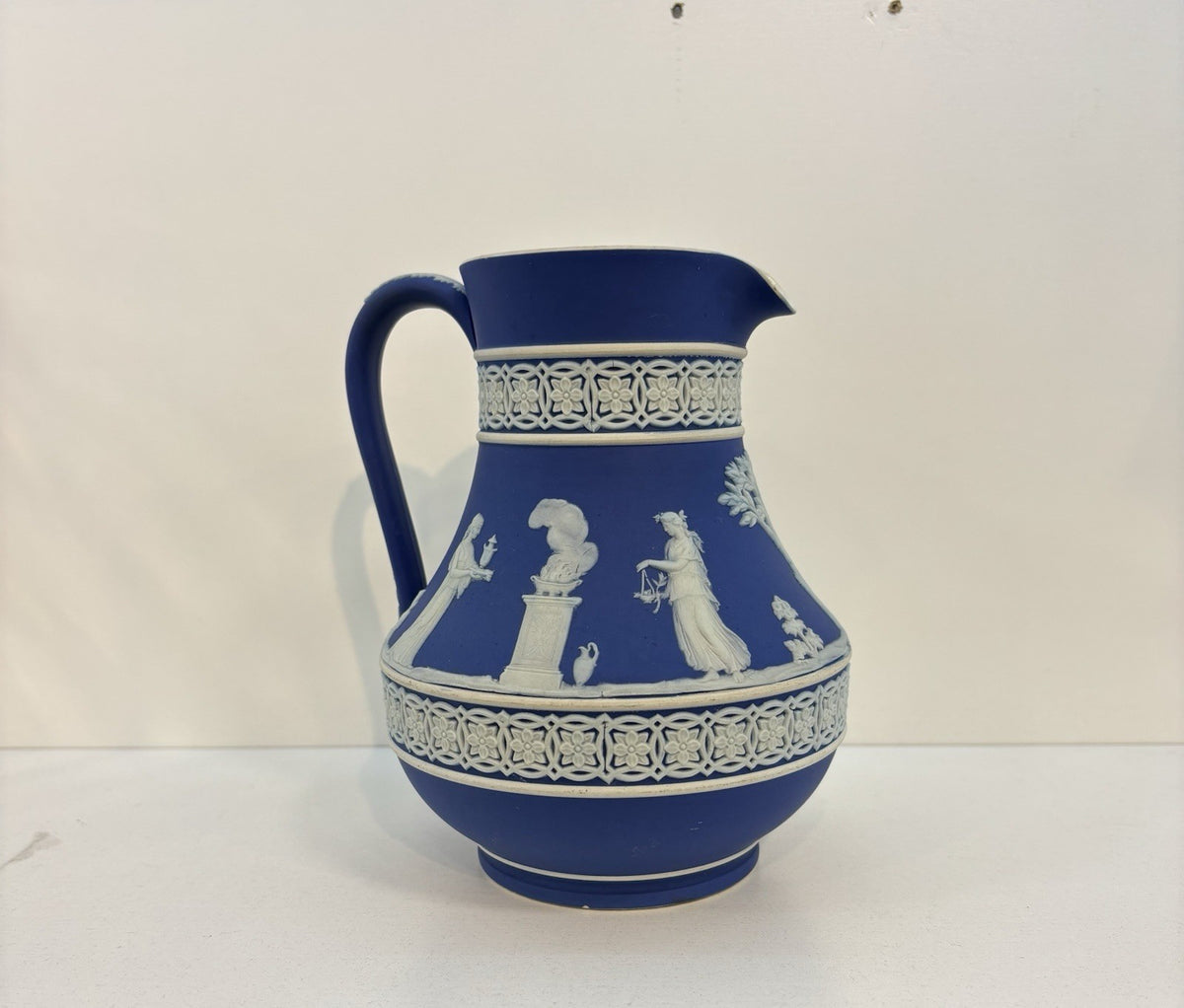 CA. 1900 WEDGWOOD BLUE DIPPED JASPERWARE PITCHER 5 Tall