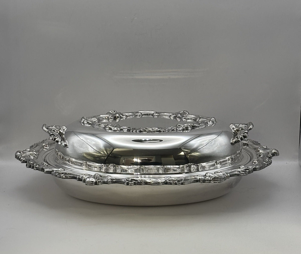 Victorian-style Silver-plated Covered Serving Dish with Lid
