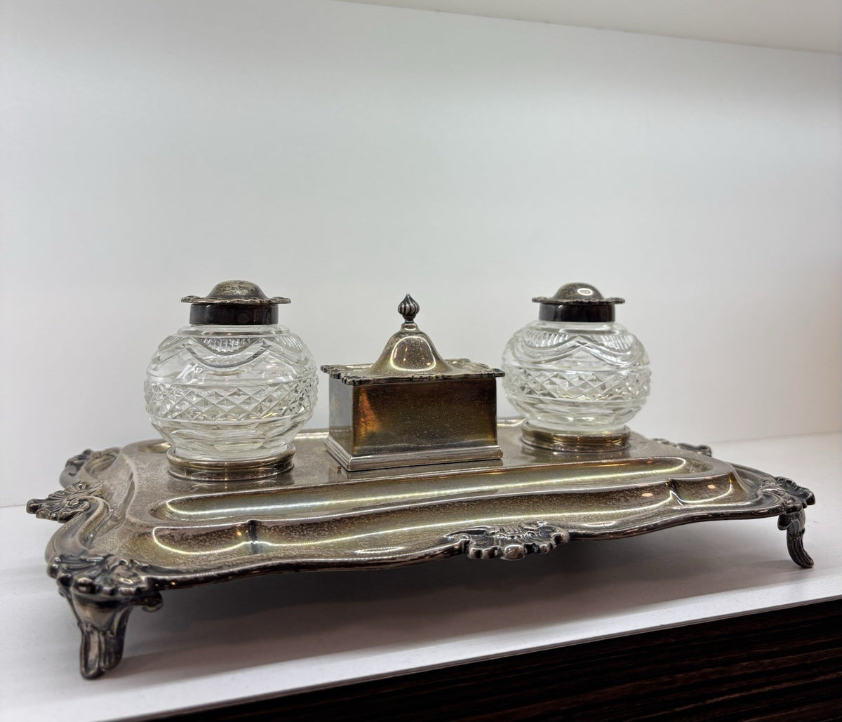 Victorian Era English Silver Plated Hallmark Inkwell 19th C