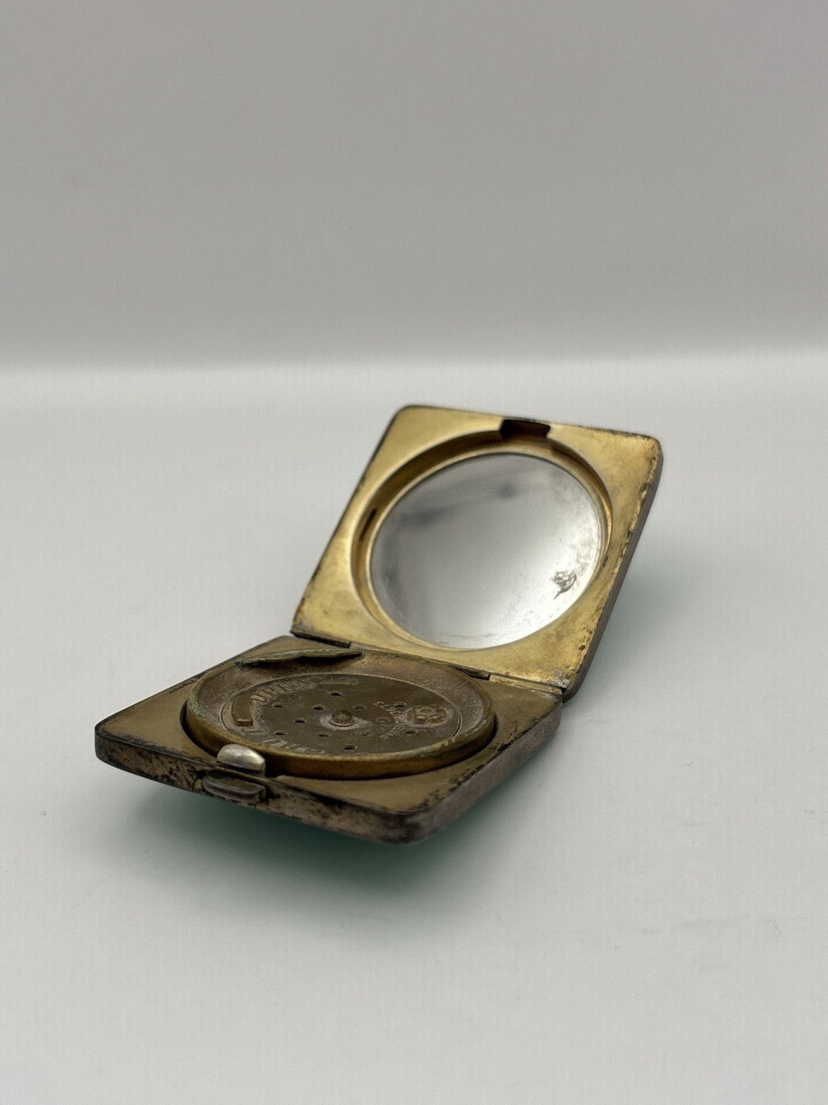 Vintage English 1931 Silver Guilloche Enamel Compact with Mirror