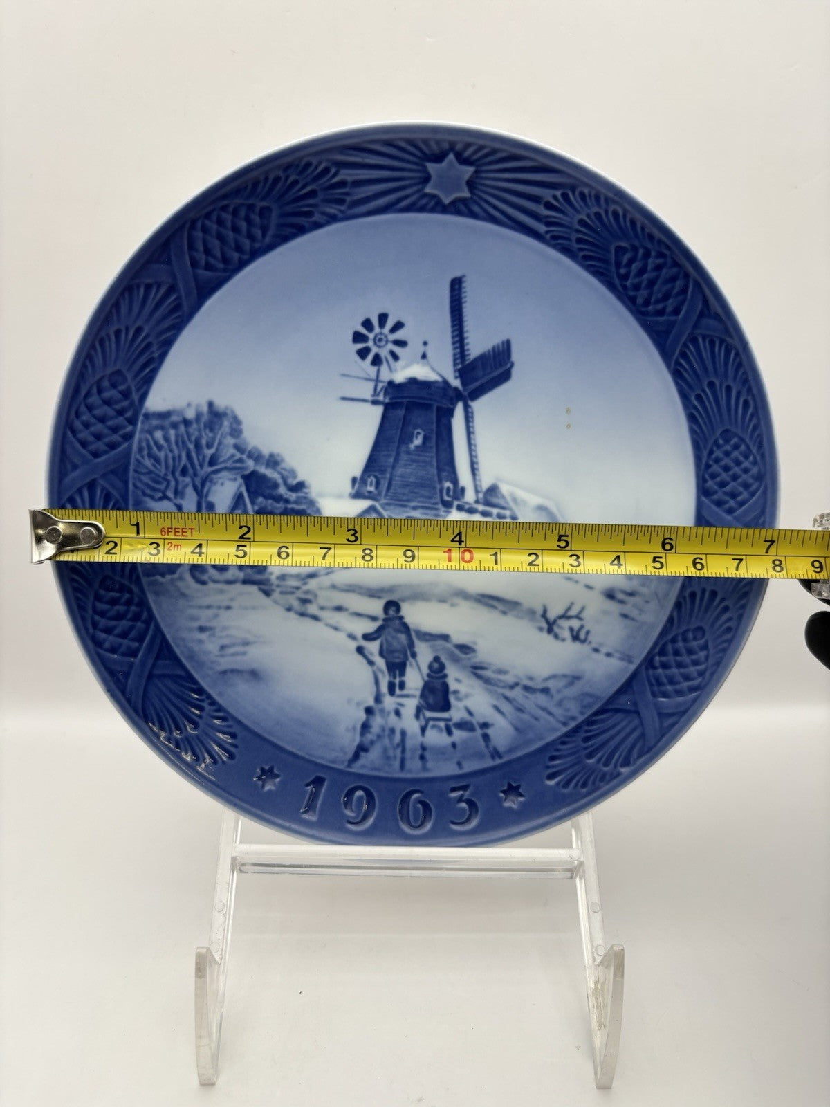 Vtg Royal Copenhagen Denmark 1963 Windmill Christmas Plate Blue Kai Lange C2
