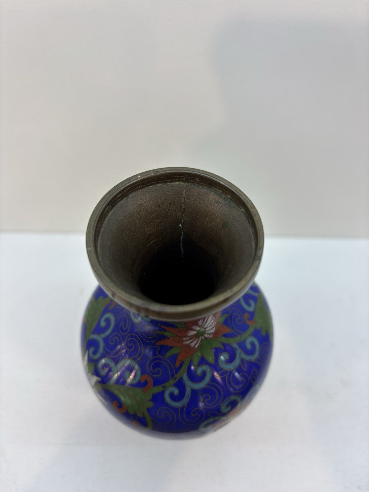Vintage Cloisonné Asian Vase Dark Blue with A Floral Design 6-inch Tall