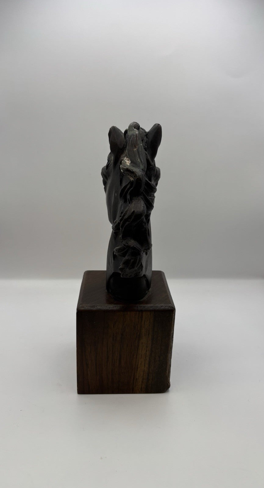 Black Horse Head Decorative Bookends Bronze W Wood Base Home Decor Gift Idea 8.3