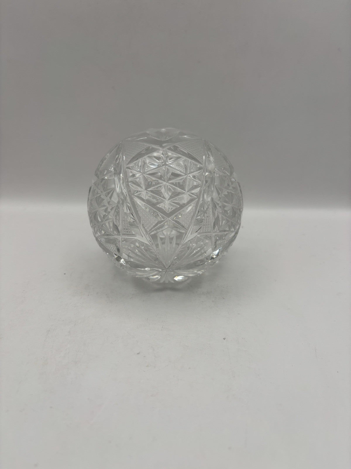 vintage clear cut crystal bowl intricate geometric pattern hand made