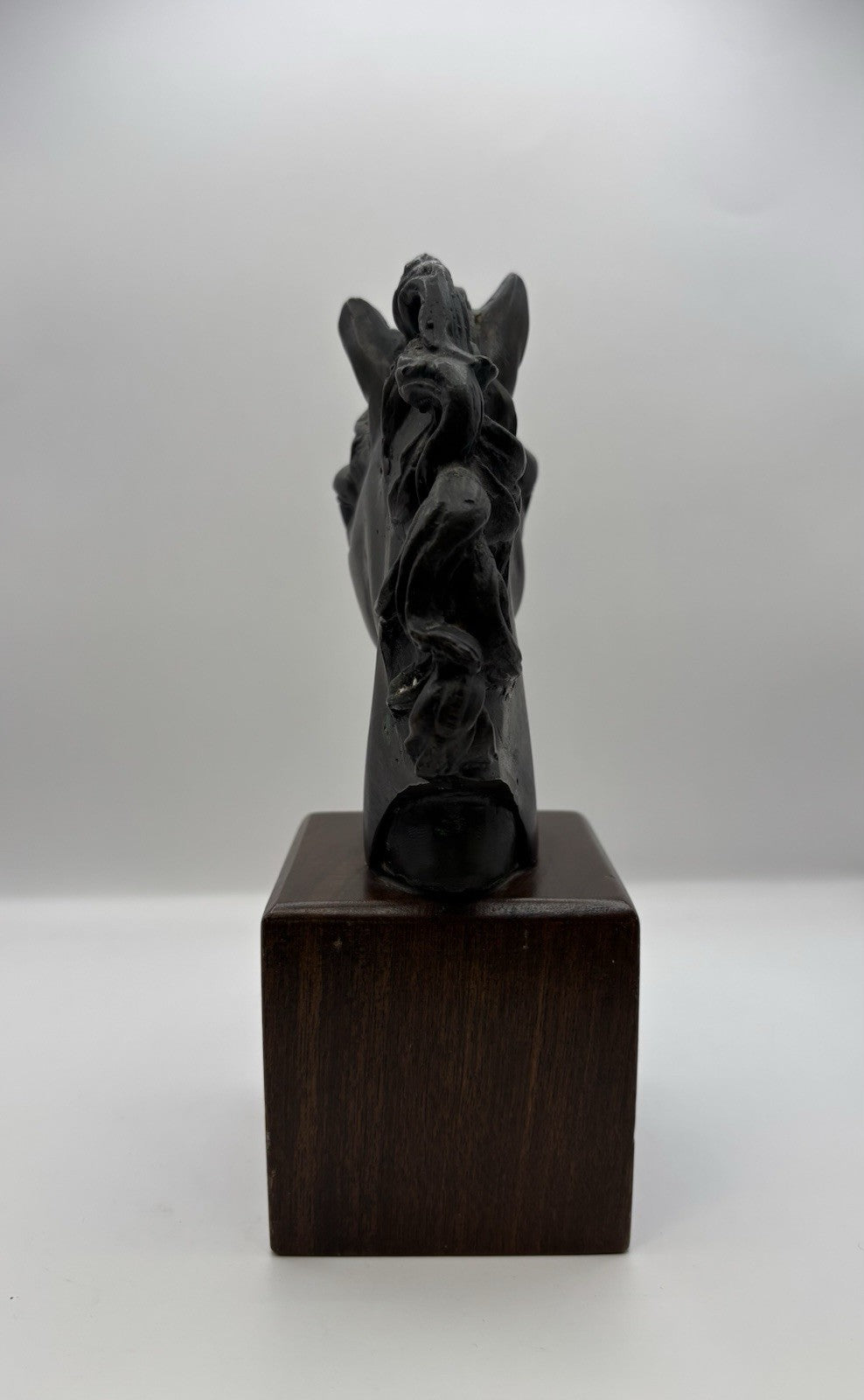 Black Horse Head Decorative Bookends Bronze W Wood Base Home Decor Gift Idea 8.3