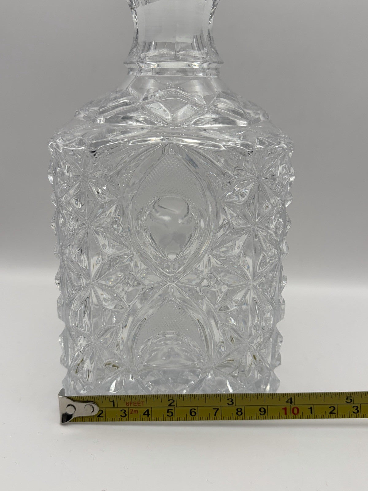 Vintage Decanter Crystal Glass Cut & Pressed w Stopper 10” Tall