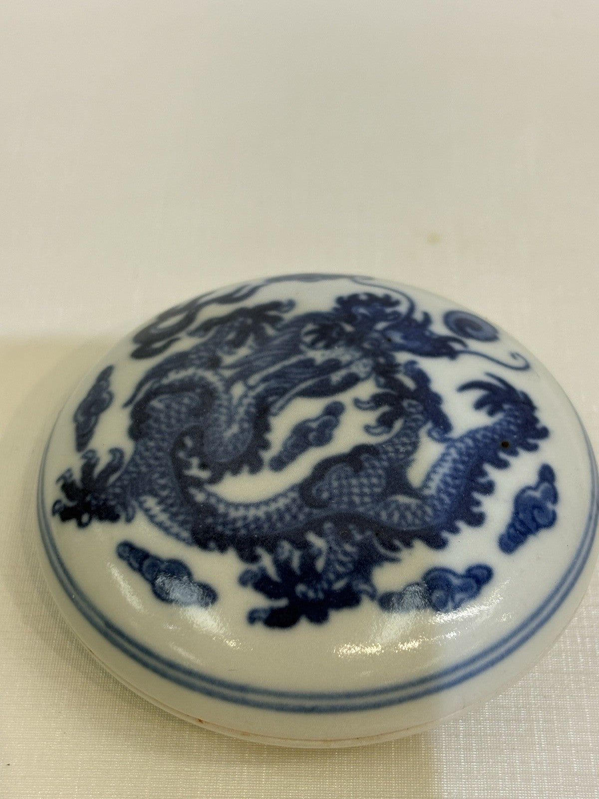 Chinese Blue And White Seal Paste Box 20th Century