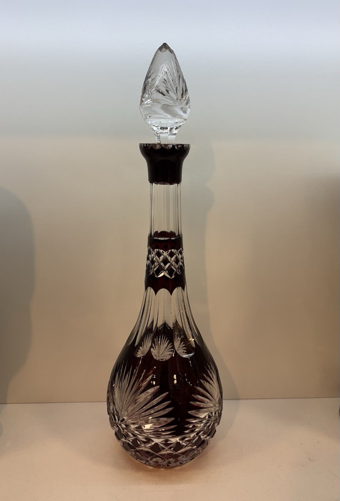 Bohemian Ruby Red Glass Decanter 16.3”