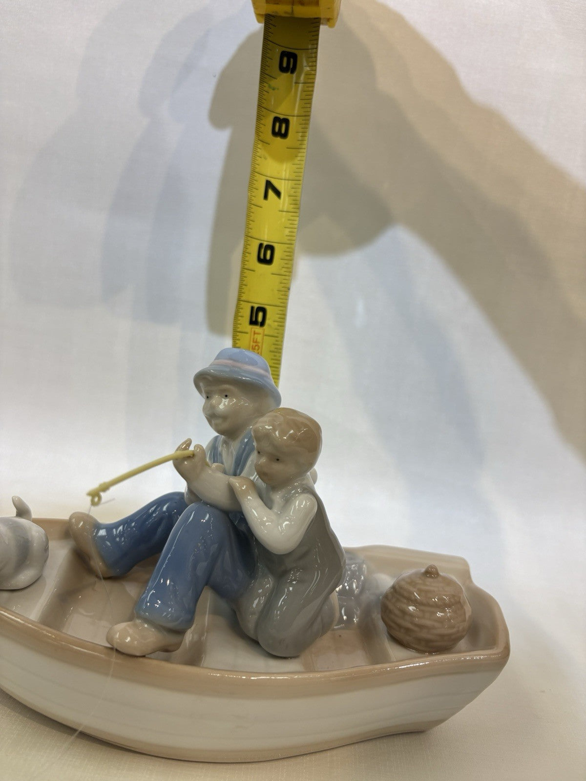 FISHING BOAT PORCELAIN FIGURINE MEICO GRANDPA GRANDSON DOG
