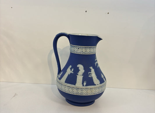Antique Wedgwood Dark Blue & White Neoclassical Jasperware 7 Inch Jug 1891-1908