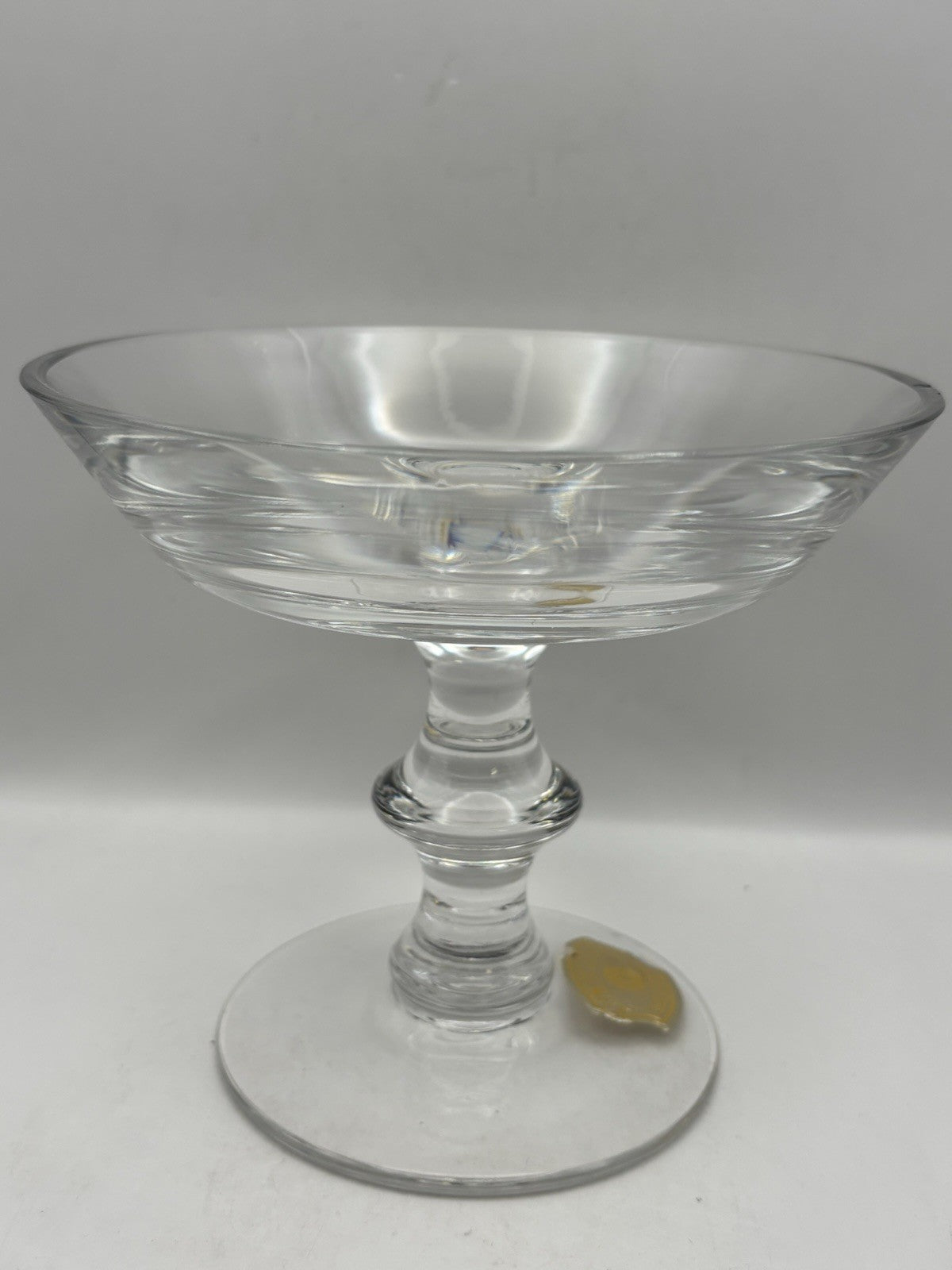 Vintage Val St Lambert Art Glass Pedestal Clear Crystal Bowl Signed Compote 5.5”
