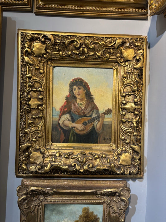 19th Century Oil Painting Lady Gypsy Signed by W.H Perry. Framed