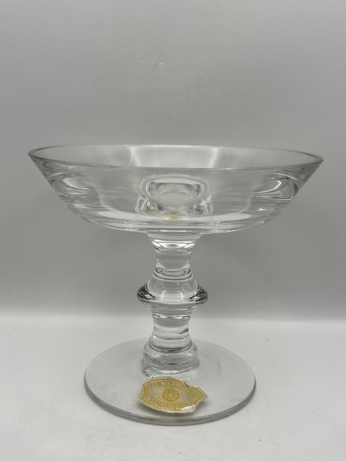 Vintage Val St Lambert Art Glass Pedestal Clear Crystal Bowl Signed Compote 5.5”