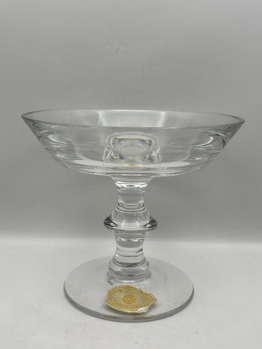 Vintage Val St Lambert Art Glass Pedestal Clear Crystal Bowl Signed Compote 5.5”