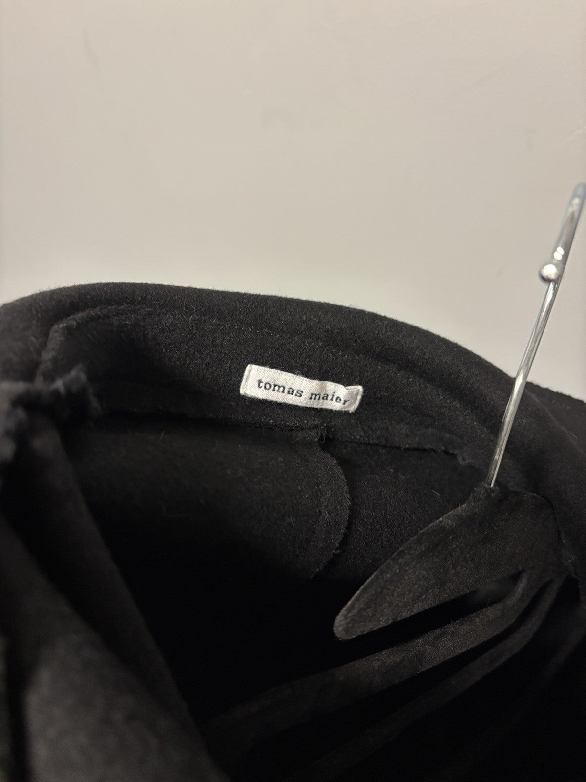 Black wool-blend double-breasted peacoat.  Tomás Maier Size 4