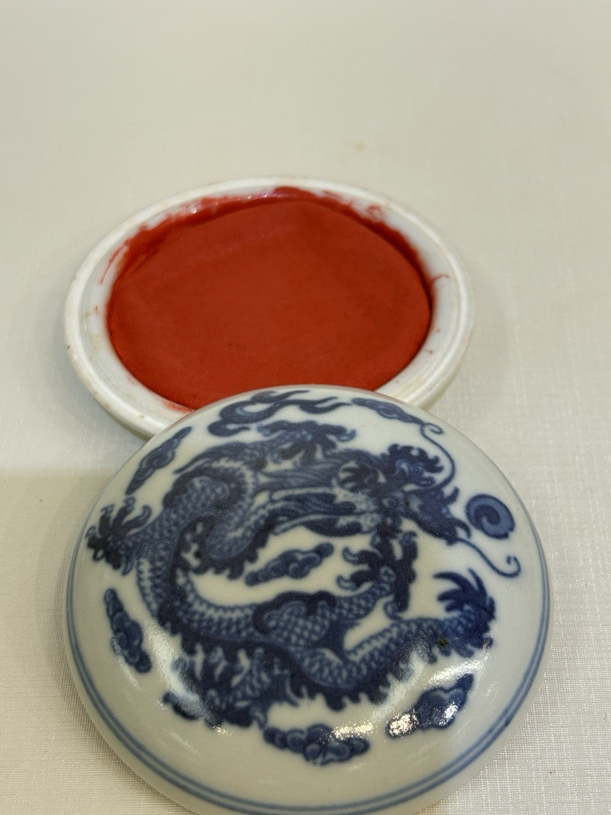 Chinese Blue And White Seal Paste Box 20th Century