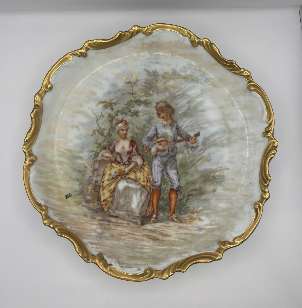 Gold Rim Hand Painted Decorative Plated  Hanging Plate 10.5”
