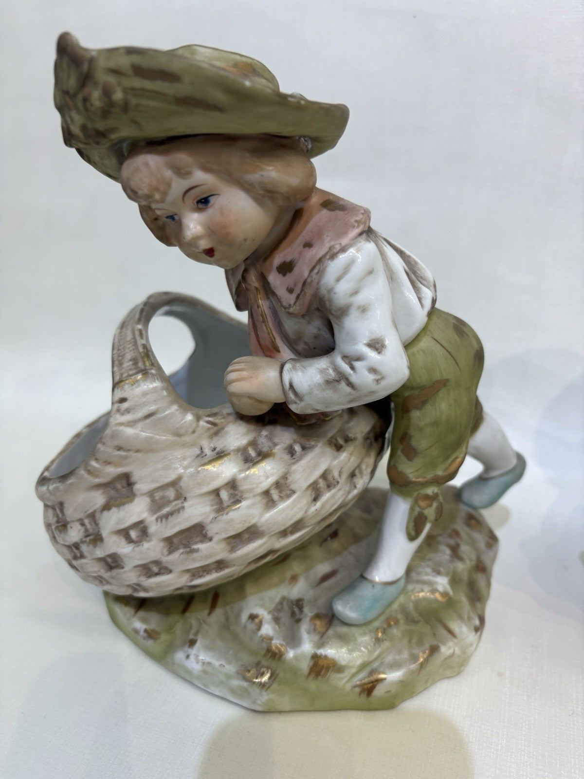 Pair Of Boy And Girl Porcelain Baskets Figurine
