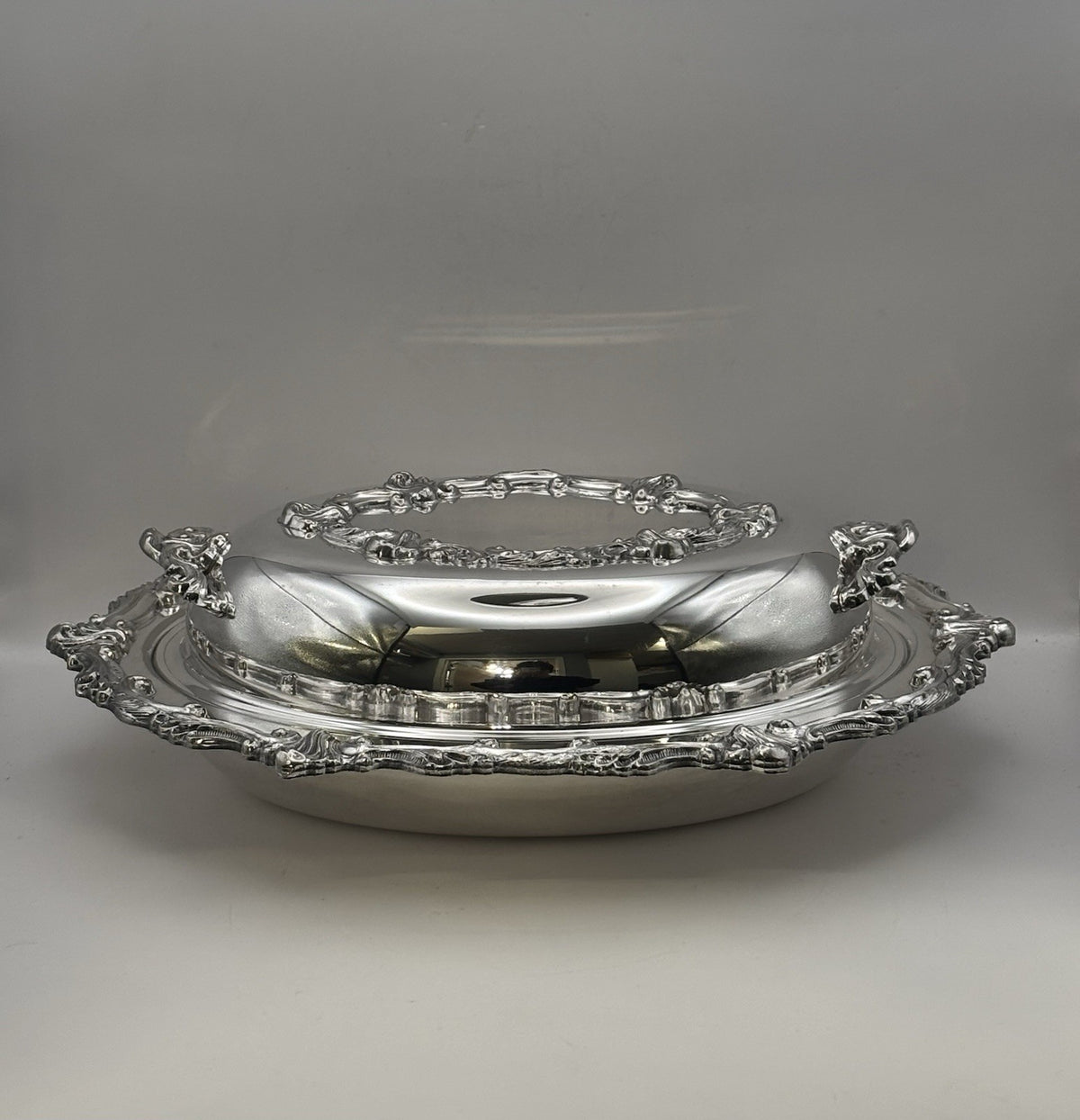 Victorian-style Silver-plated Covered Serving Dish with Lid