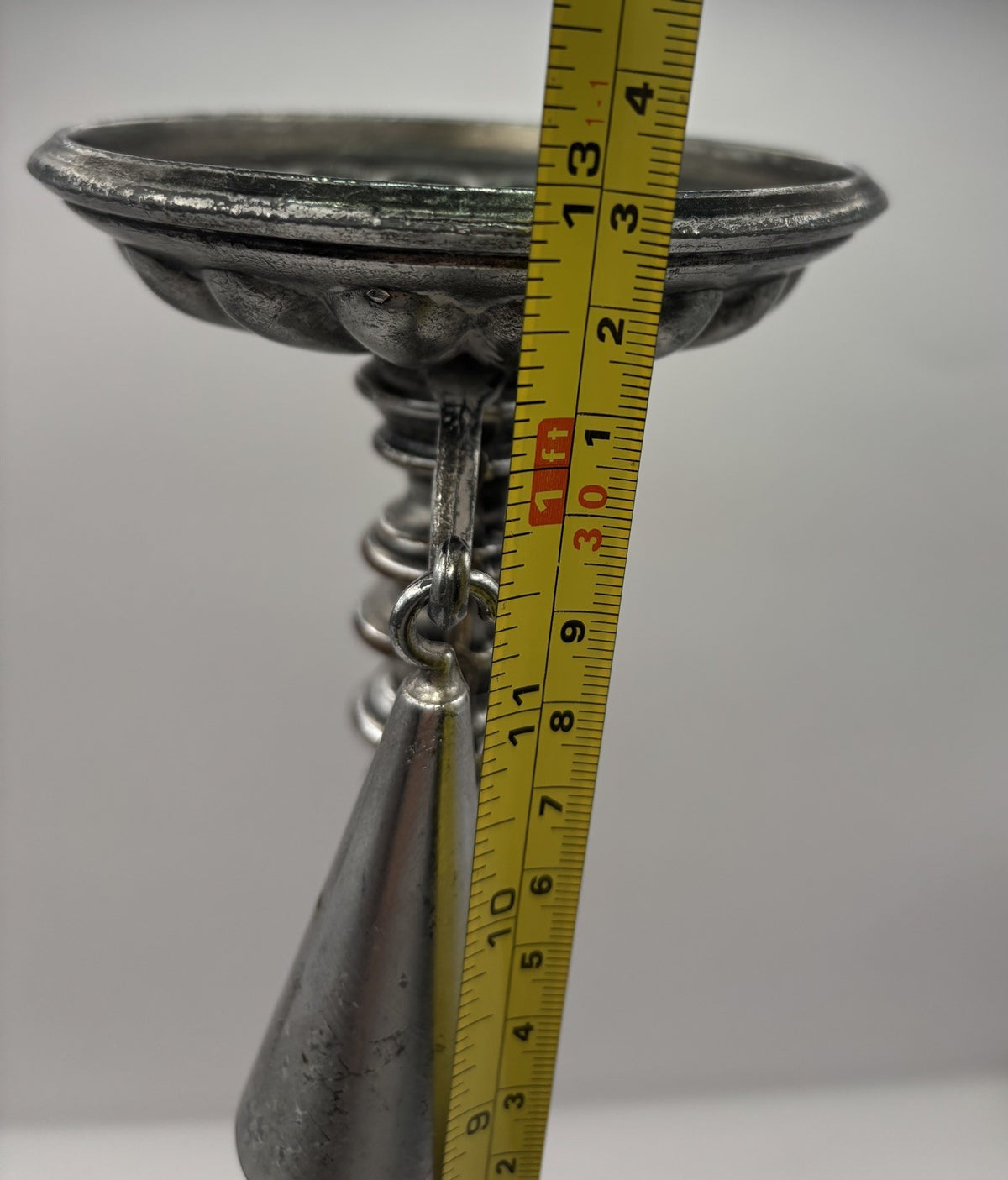 Vintage Wood And Pewter Candle Holder - WIth Candle Snuffer