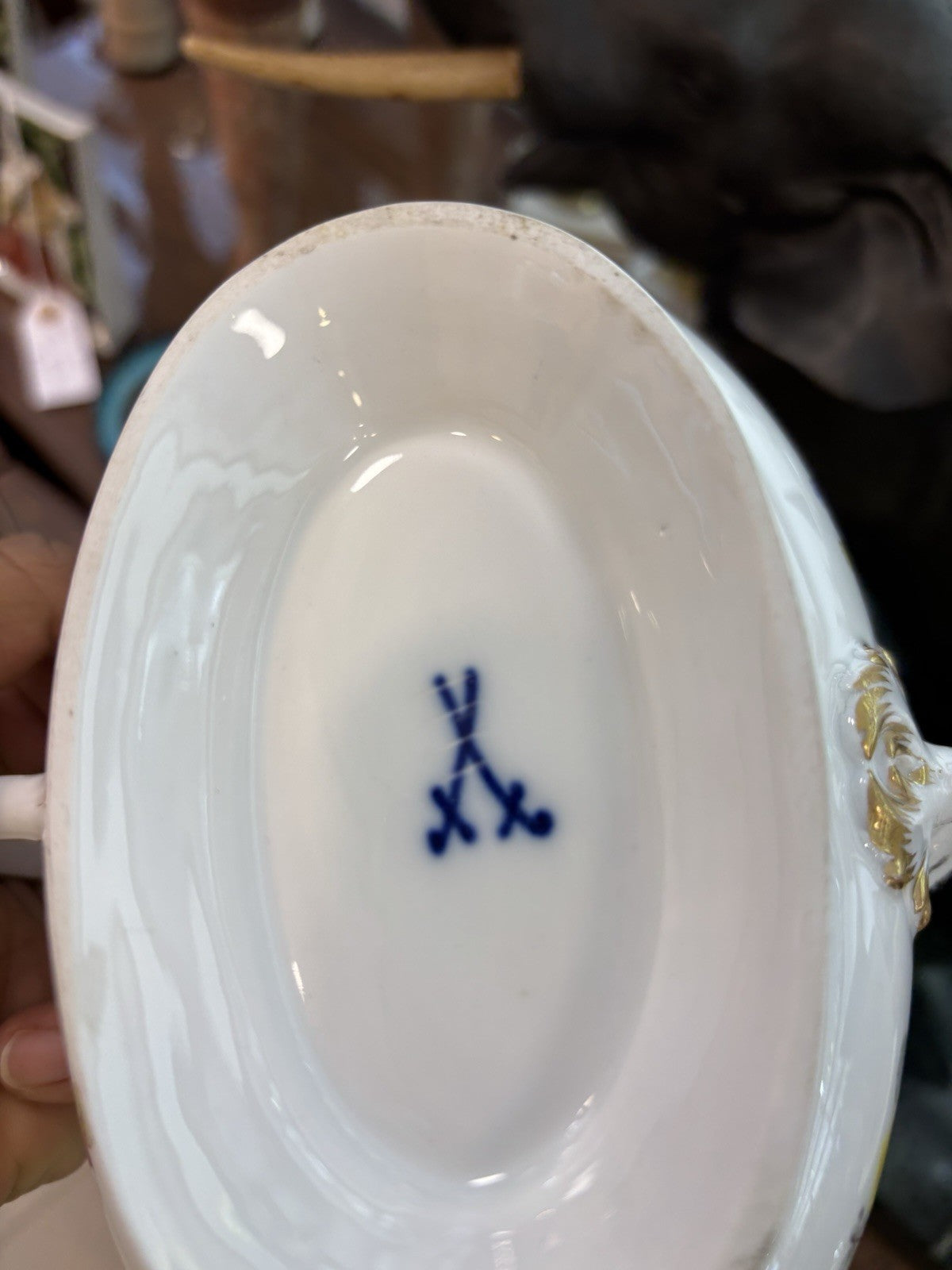 Meissen Porcelains Handled Gravy Sauce Boat Floral Pattern Vintage Signed