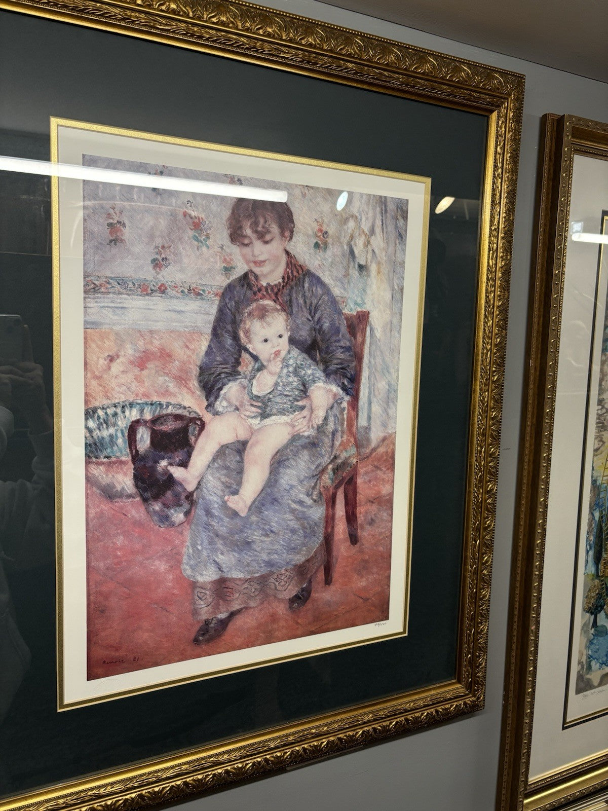 Pierre Auguste Renoir Mother -N- Child Oil On Canvas Painting with Frame Signed