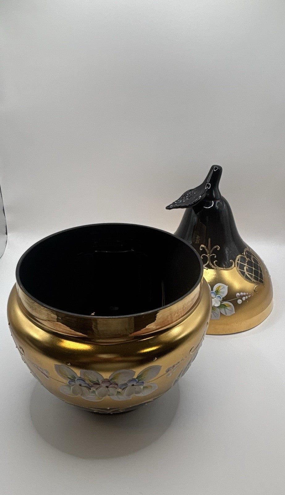 Cobalt Black Bohemia Czech Crystal Center Piece Bowl with Lid 9.7”