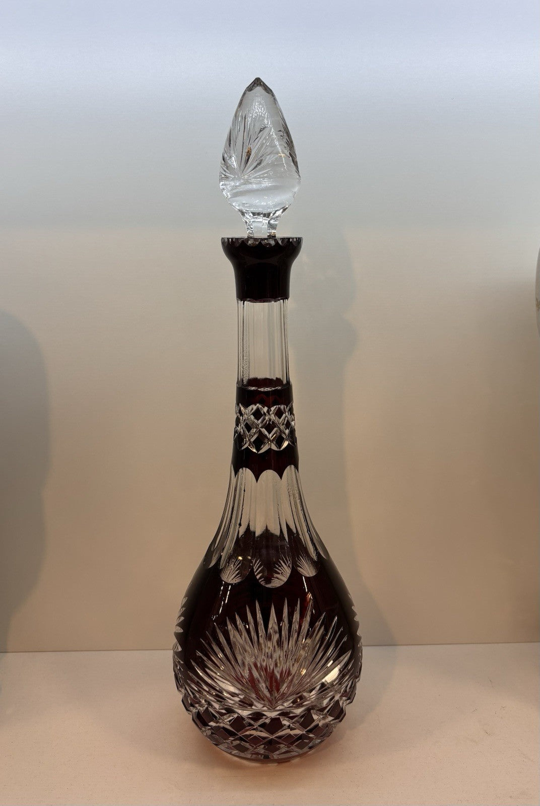 Bohemian Ruby Red Glass Decanter 16.3”