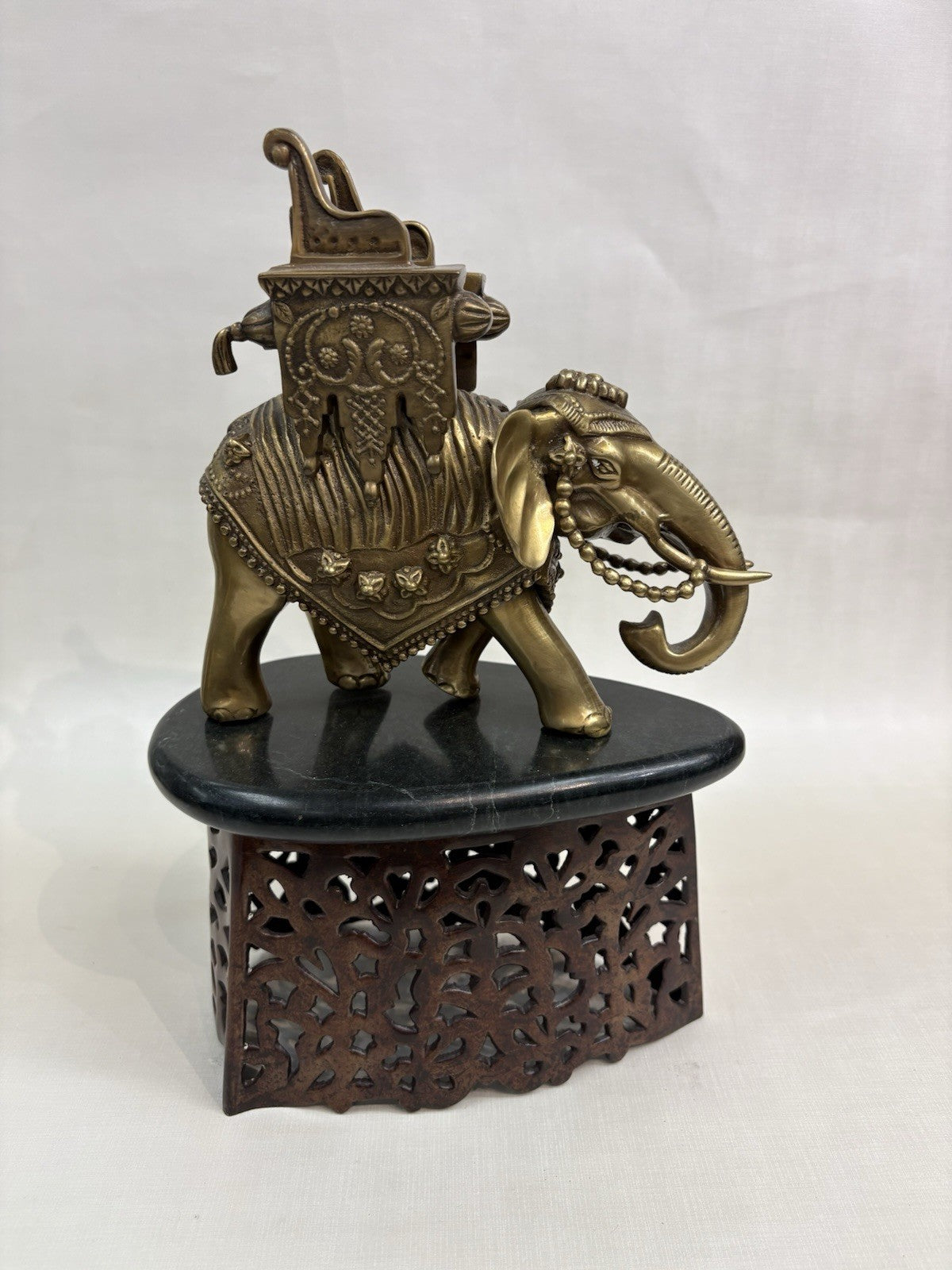 Bronze/Brass Asian Elephant Statue Figurine Sculpture Marble Pedestal