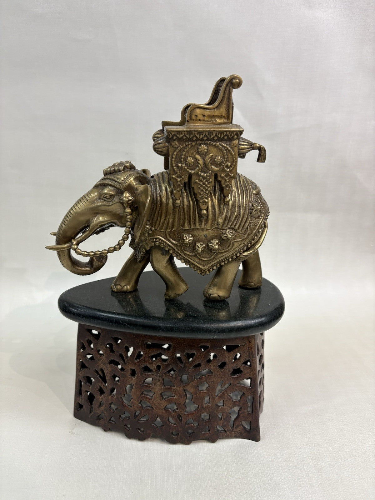 Bronze/Brass Asian Elephant Statue Figurine Sculpture Marble Pedestal
