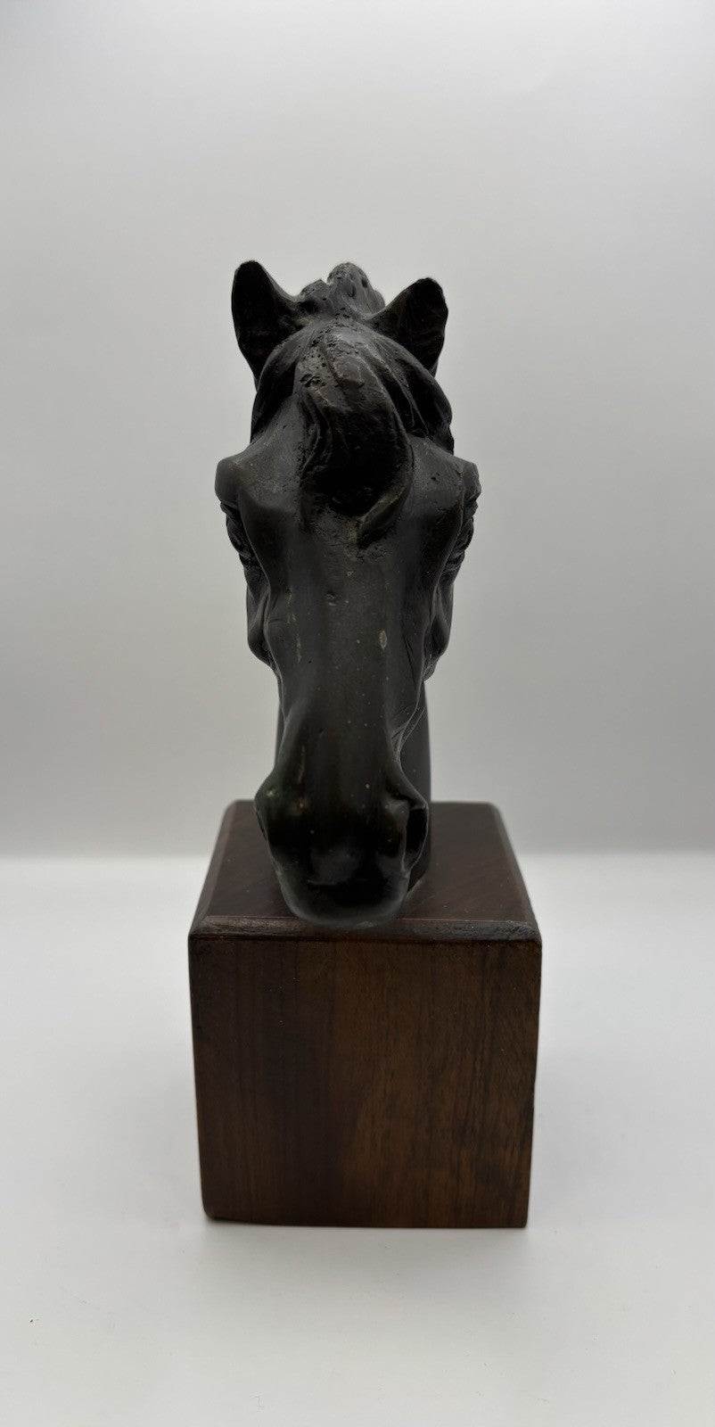 Black Horse Head Decorative Bookends Bronze W Wood Base Home Decor Gift Idea 8.3