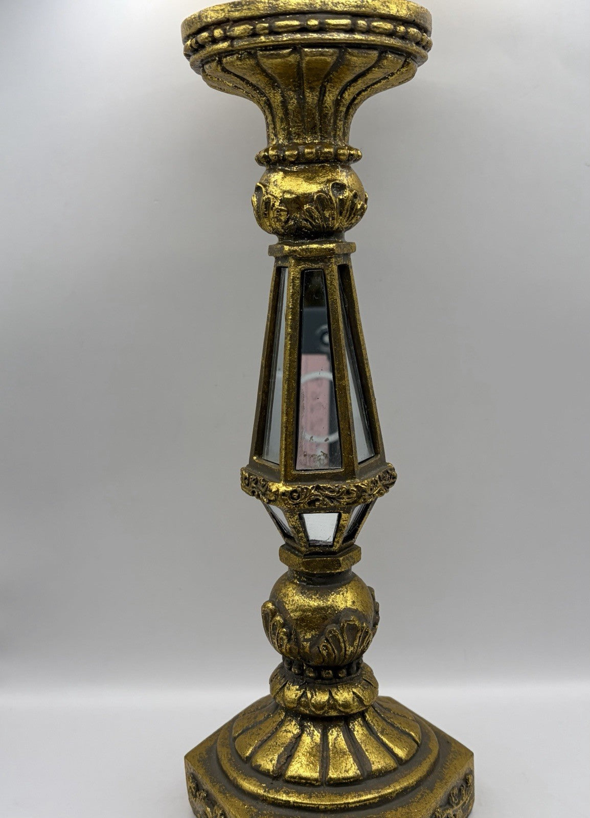 antiqued gold decorative pillar candle holder classical silhouette