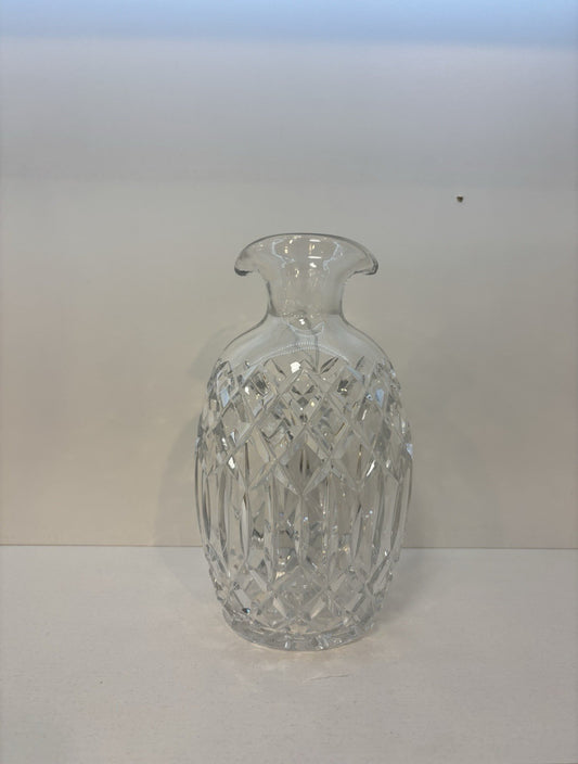 Vtg Crystal Wine Whisky Decanter Diamond Crosshatch Pattern Faceted Stopper 8”