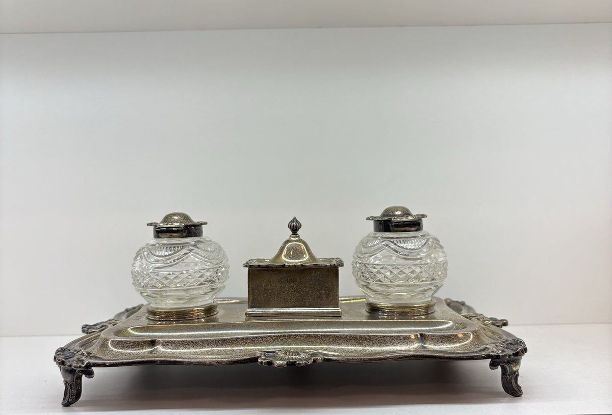 Victorian Era English Silver Plated Hallmark Inkwell 19th C