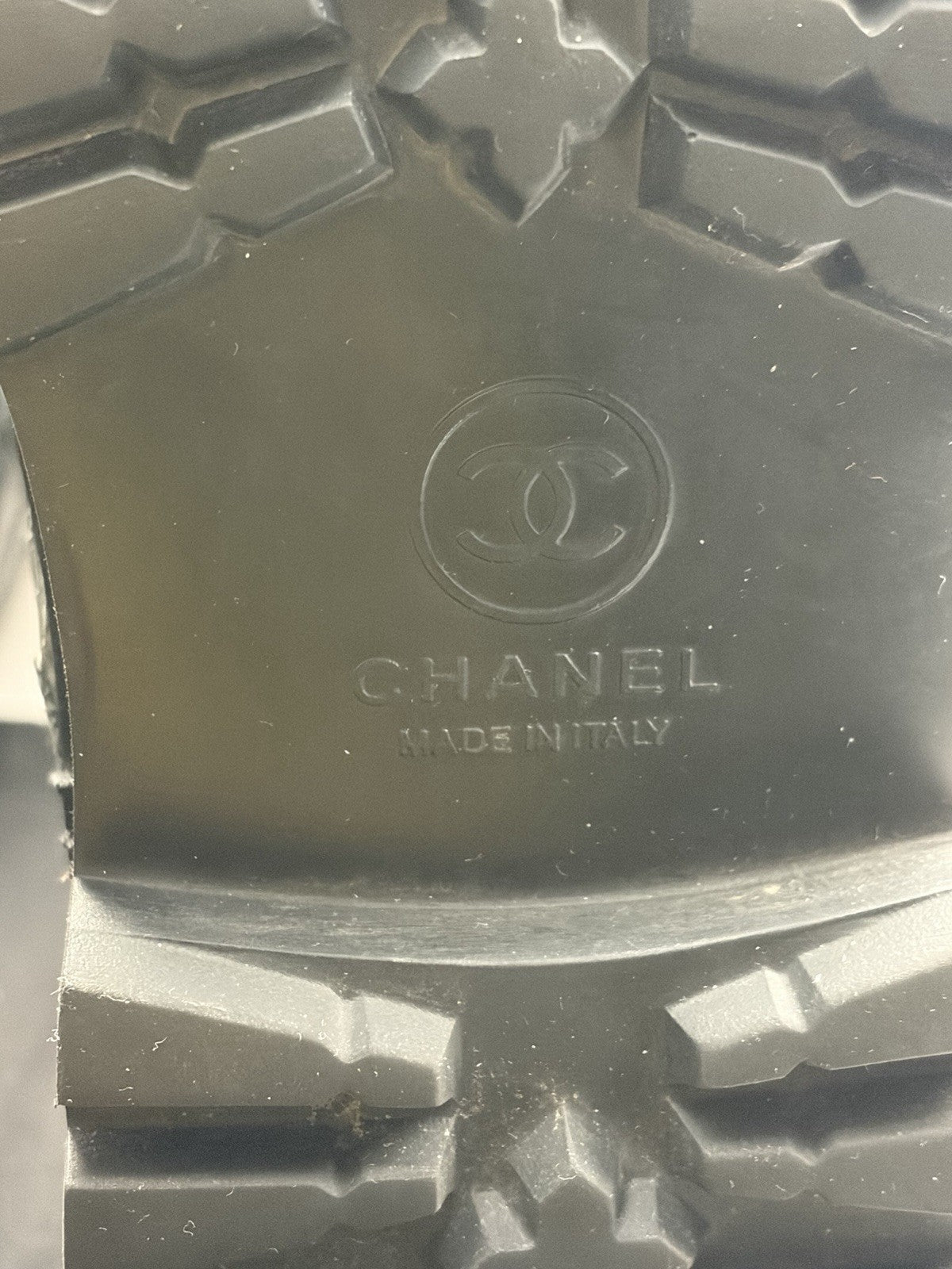 CHANEL CC Logo Quilted Black Leather Moto Biker Combat Boots Size 39