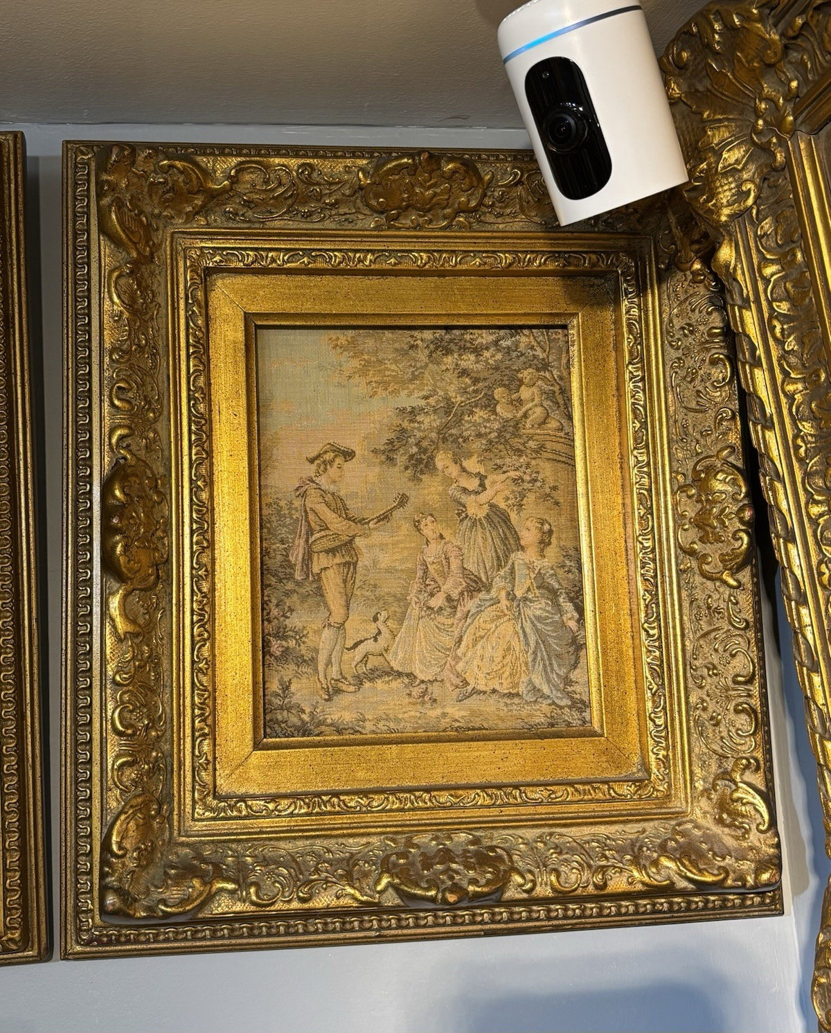 Vintage Victorian Scene Needlepoint Framed Wall Hanging Art