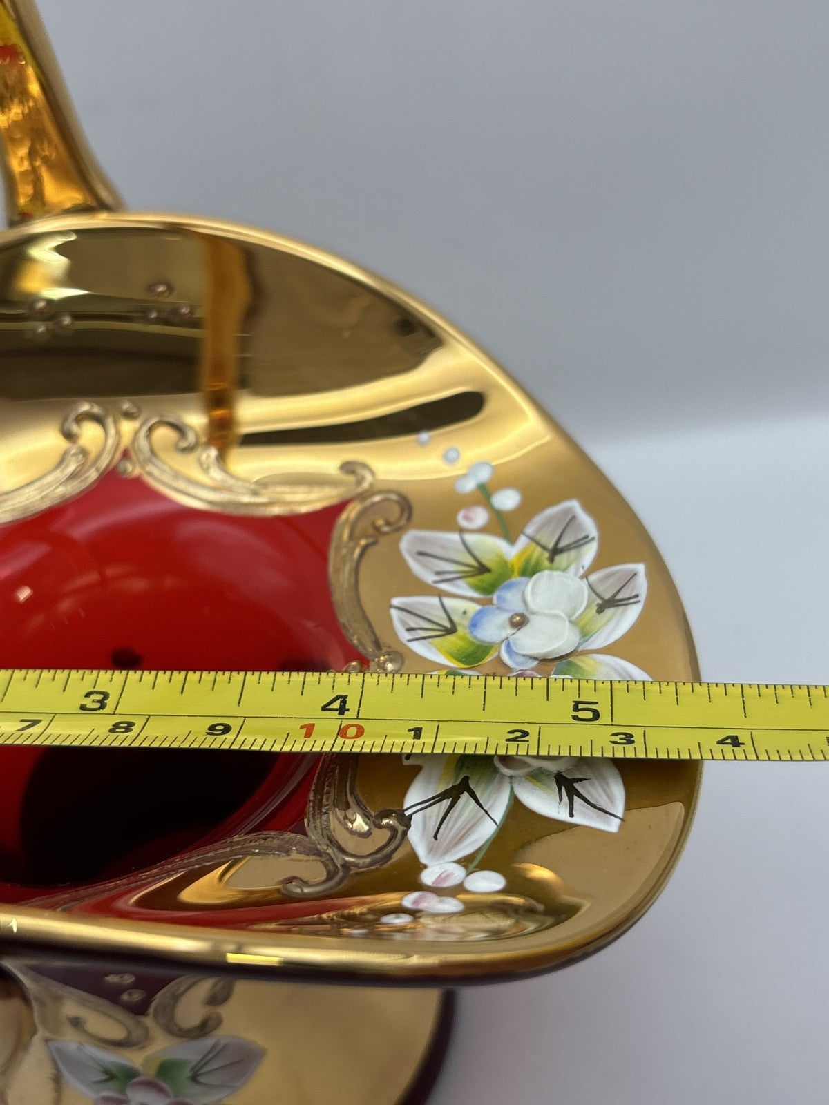Bohemia Vintage Czech Republic Cranberry Red Glass Basket with Gold Overlay Trim