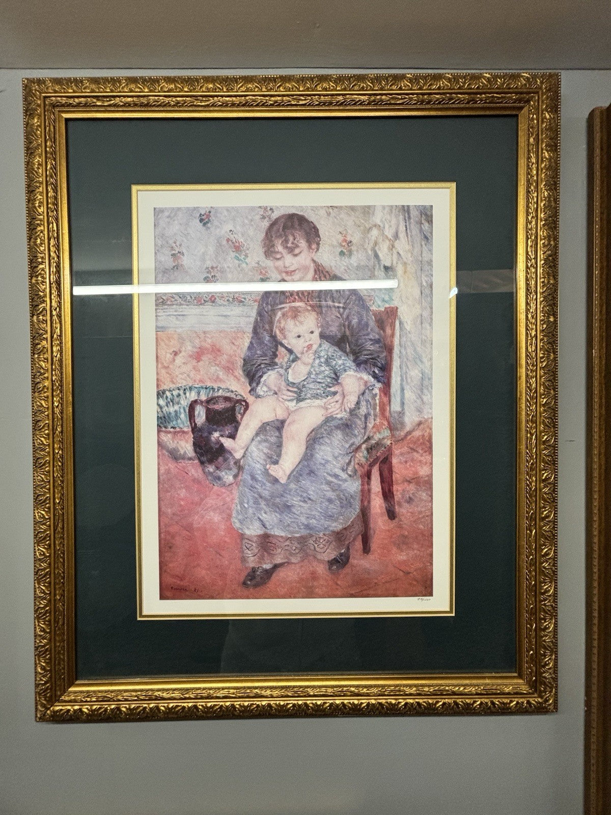 Pierre Auguste Renoir Mother -N- Child Oil On Canvas Painting with Frame Signed
