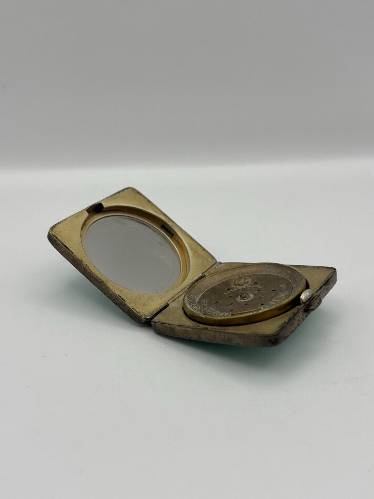 Vintage English 1931 Silver Guilloche Enamel Compact with Mirror