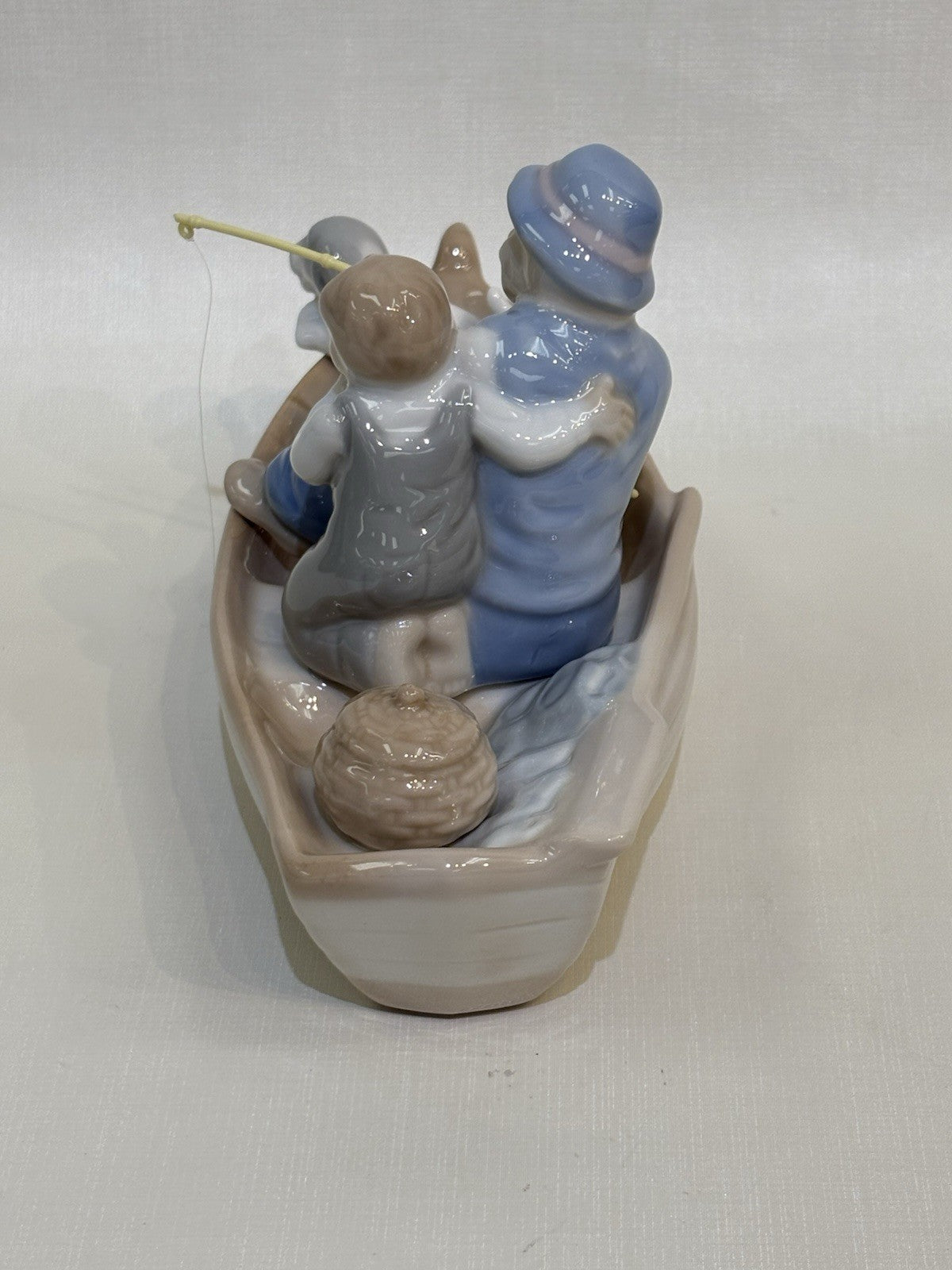 FISHING BOAT PORCELAIN FIGURINE MEICO GRANDPA GRANDSON DOG