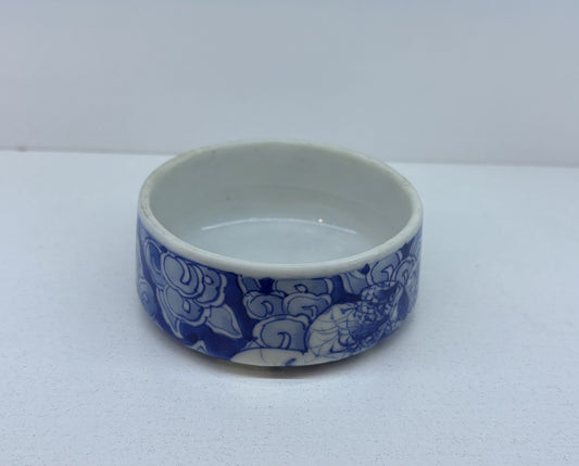 Vintage Small Bowl with Oriental Art White and Blue Floral Design Made In China