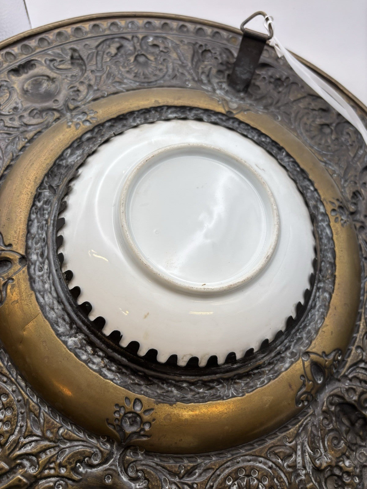 19th century portrait on porcelain, hand-painted decoration, brass France 17” Tl